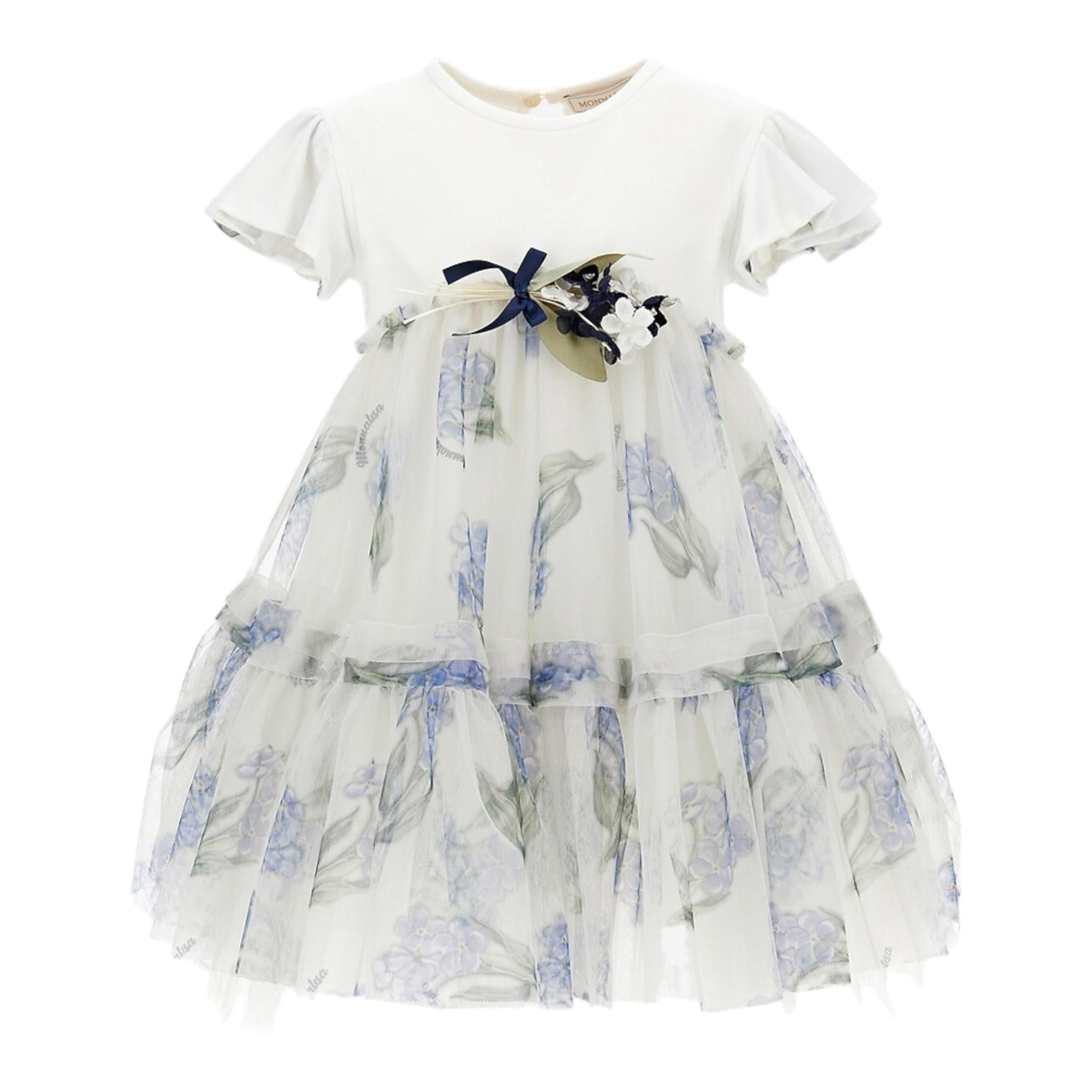 MONNALISA abito tinta unita con fantasia fiori Bianco per Bambina 11B908 BIANCO MONNALISA 