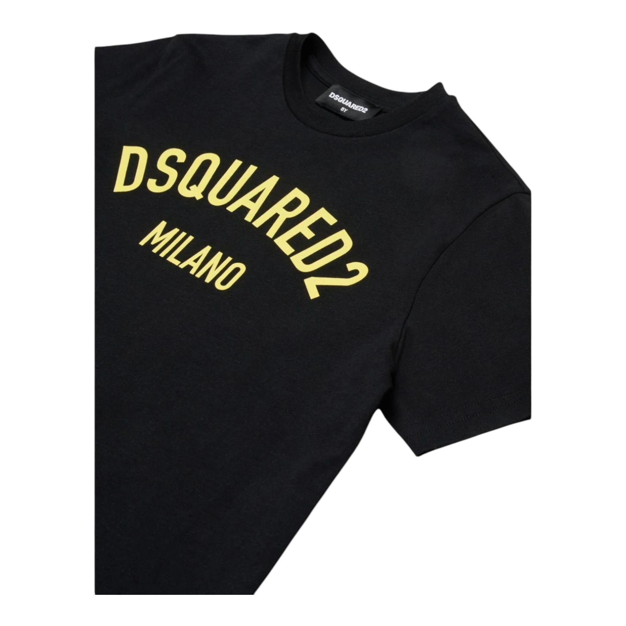 DSQUARED2 t-shirt girocollo tinta unita con stampa Nero per Bambino DQ1983 NERO DSQUARED2 