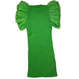 Twinset Solid Color Half Sleeve Dress With Green Tulle For Girls