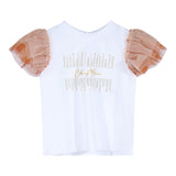 Odi Et Amo Solid Color Crew Neck T-Shirt with White Tulle Sleeves for Baby Girls
