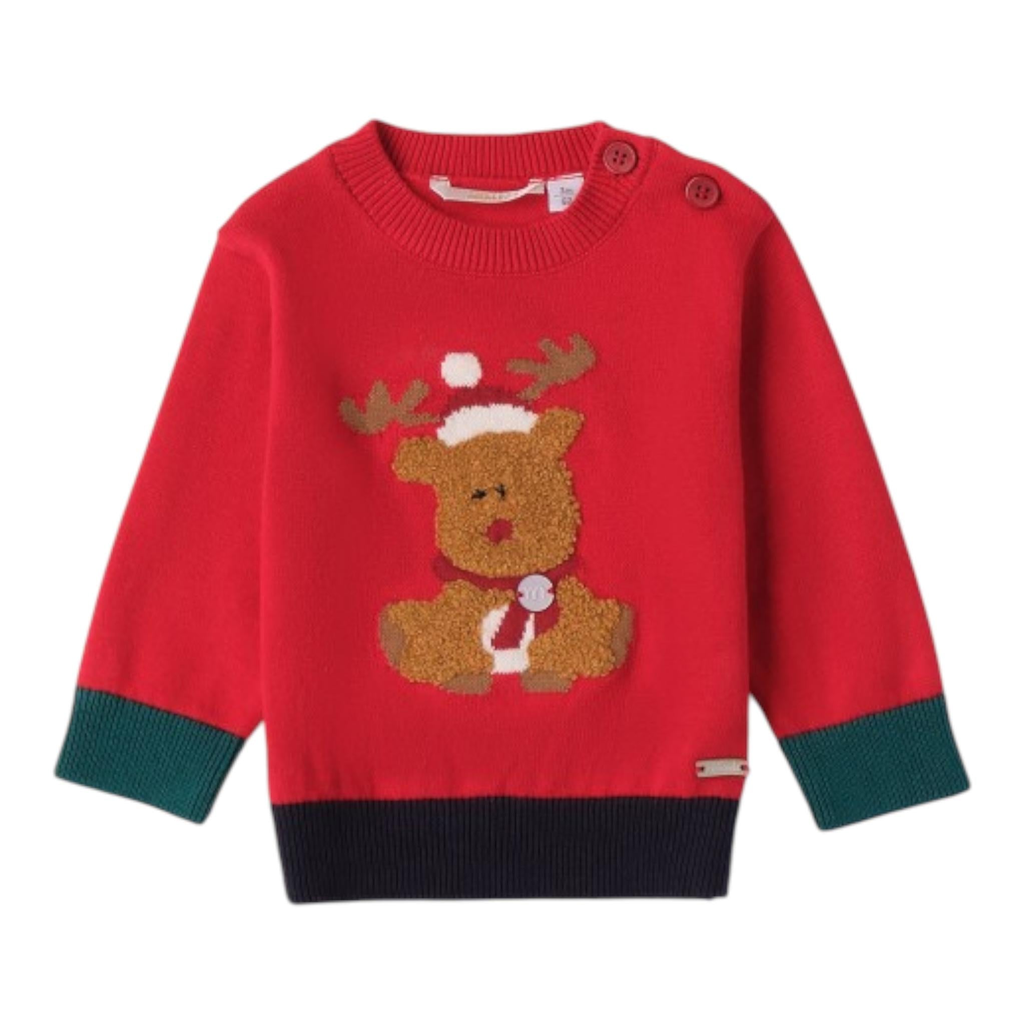 MINI BANDA maglia girocollo tinta unita con renna Rosso per Neonato A671 ROSSO MINI BANDA 