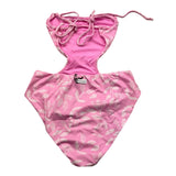 Mefui Solid Color One Piece Swimsuit With Pink Pattern For Girls