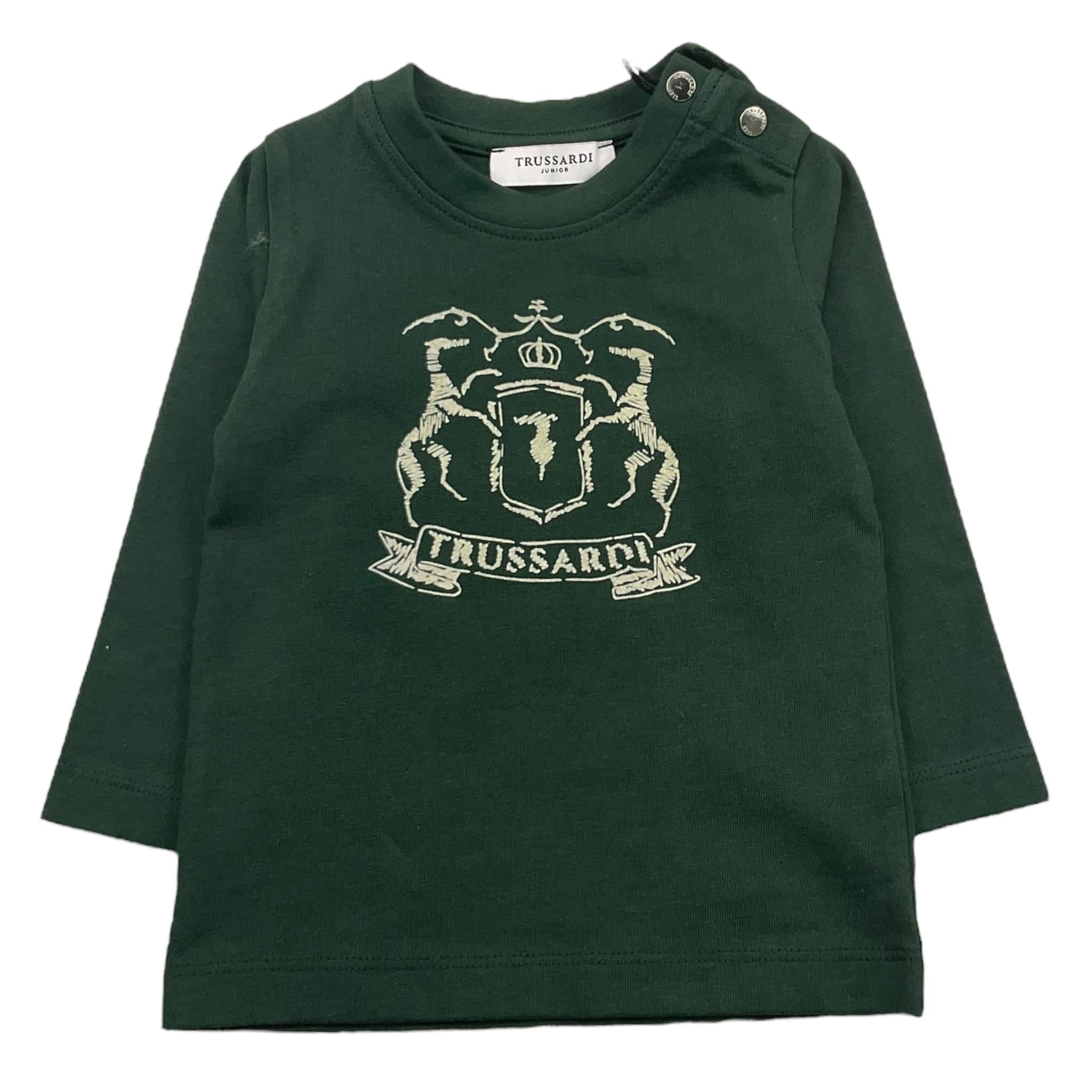 TRUSSARDI shirt girocollo tinta unita con stampa in contrasto Verde per Neonato TIA25140TS VERDE TRUSSARDI 