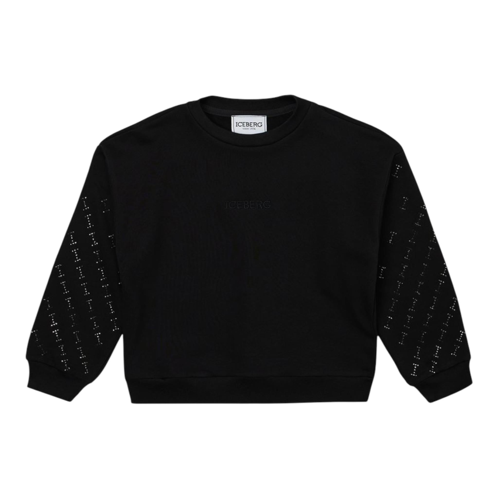 ICEBERG felpa chiusa girocollo tinta unita con brillantini Nero per Bambina MFICE5357J NERO ICEBERG 