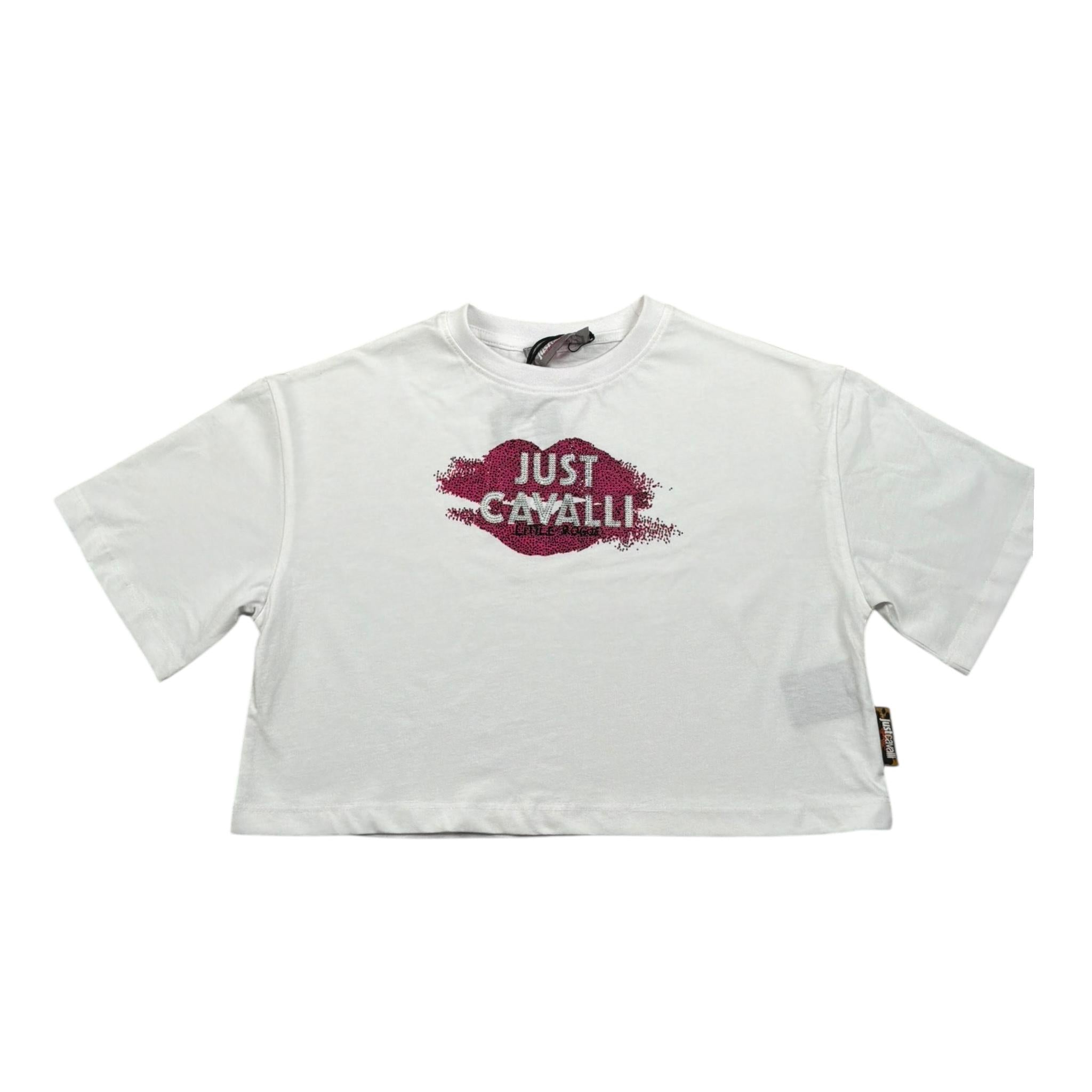 Just Cavalli T-Shirt Girocollo Tinta Unita con Brillantini per Bambina JGP26031TS BIANCO JUST CAVALLI 