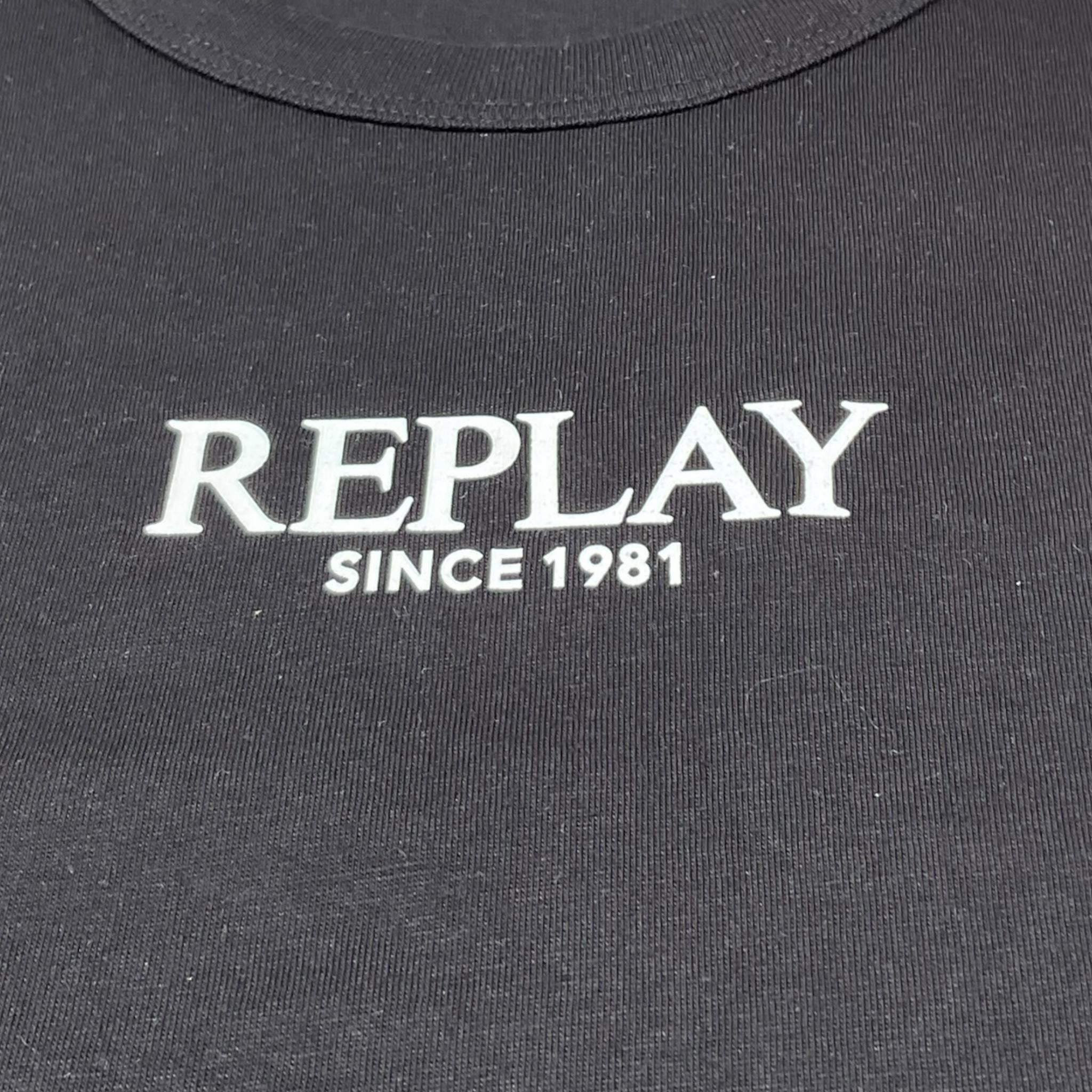 Replay T-Shirt Girocollo Tinta Unita con Logo per Bambino SB7404 NERO REPLAY 