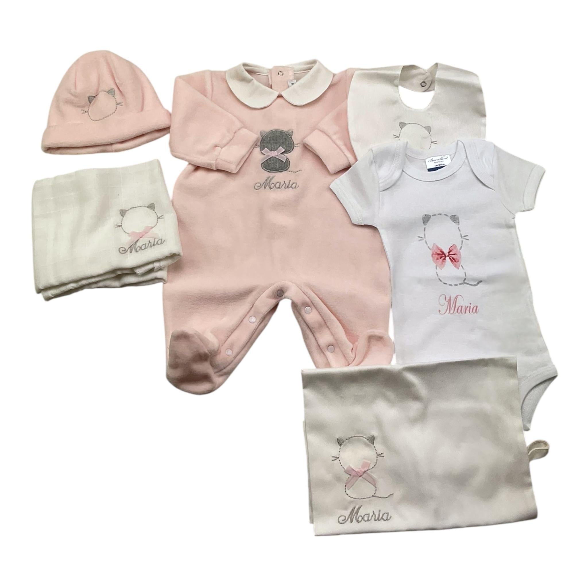 BARCELLINO completo personalizzato con nome 6 pezzi Rosa per Neonata COMBRCRA ROSA BARCELLINO 