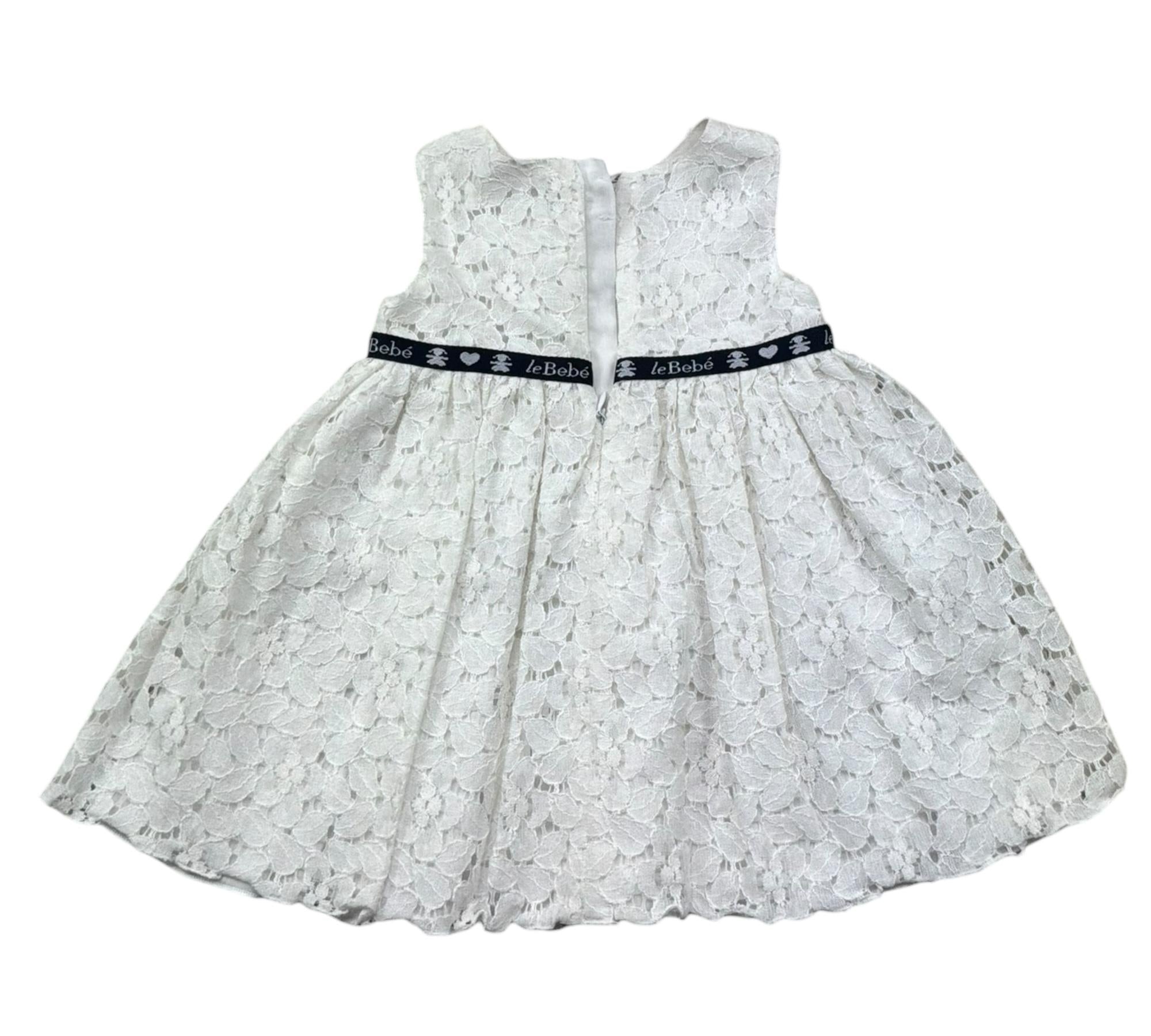 Le Bebe Abito Giromanica Tinta Unita con Ricami per Neonata LBG0695 BIANCO LE BEBE 