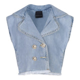 Marc Ellis Solid Color Denim Vest With Buttons Light Blue For Girls