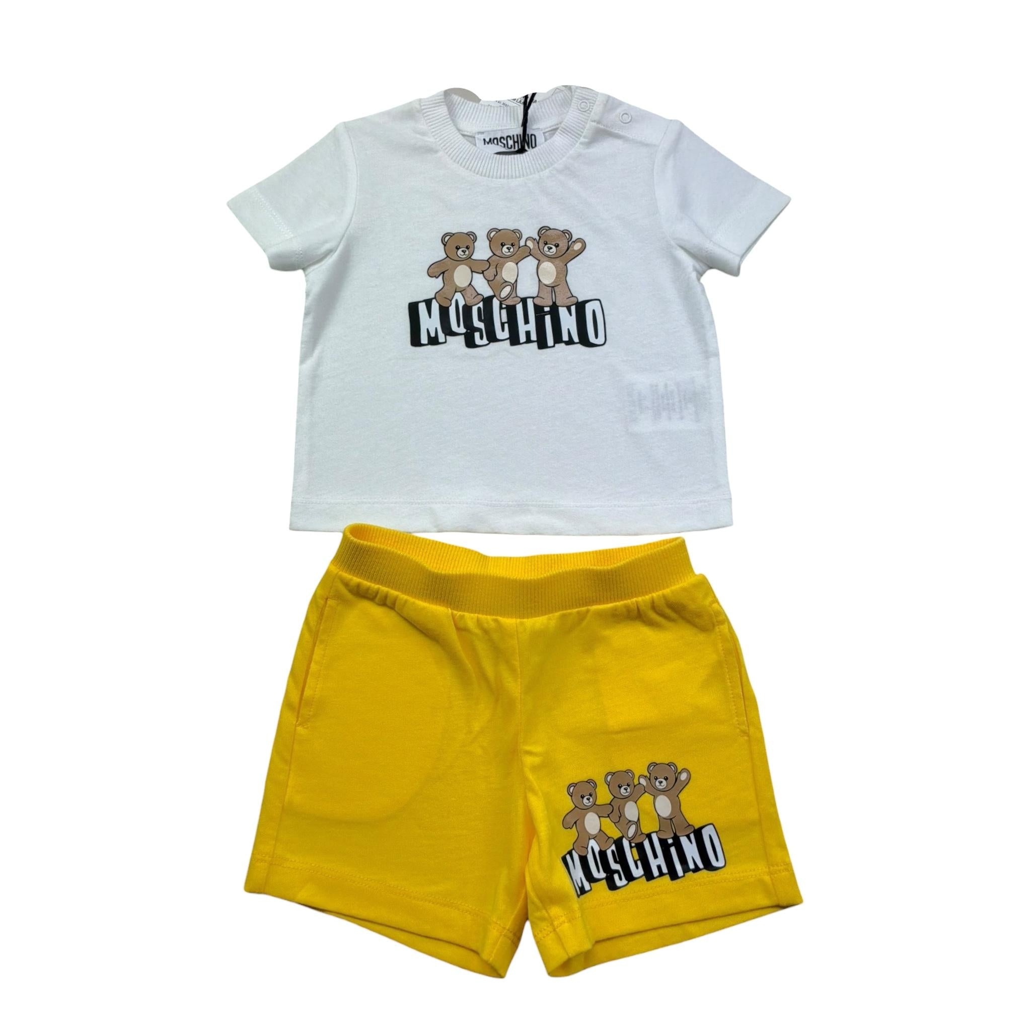 Moschino Completo 2 Pezzi T-Shirt-Bermuda Bicolore per Neonato MXG00M BIANCO/GIALLO MOSCHINO 