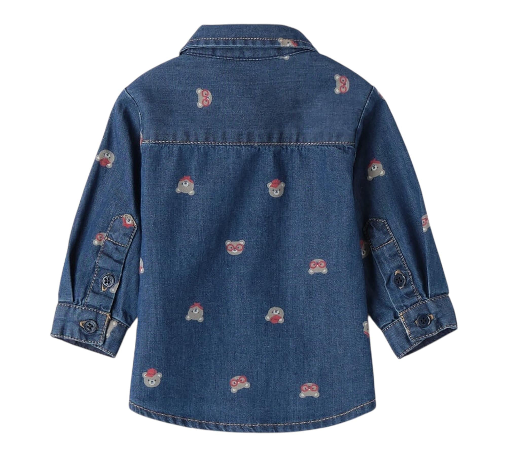 Minibanda Camicia Manica Lunga Tinta Unita con Stampa Orsi per Neonato 3B659 BLU MINIBANDA 