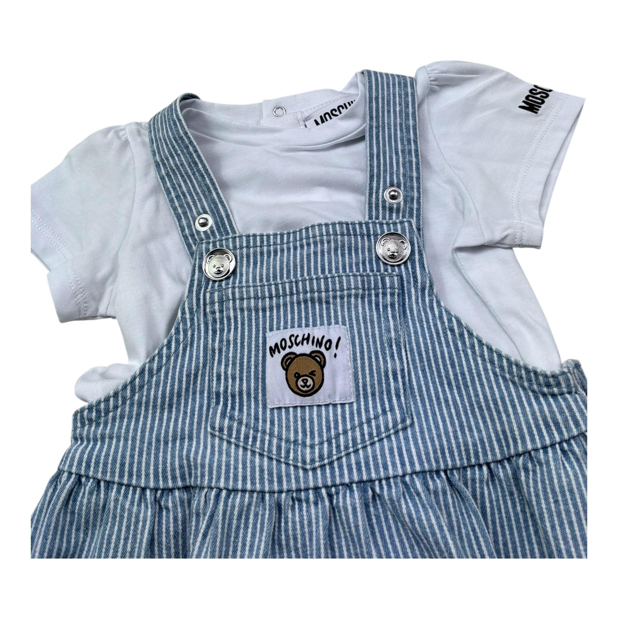 Moschino Completo 2 Pezzi T-Shirt-Salopette Bicolore per Neonata MDG01M BIANCO/AZZURRO MOSCHINO 