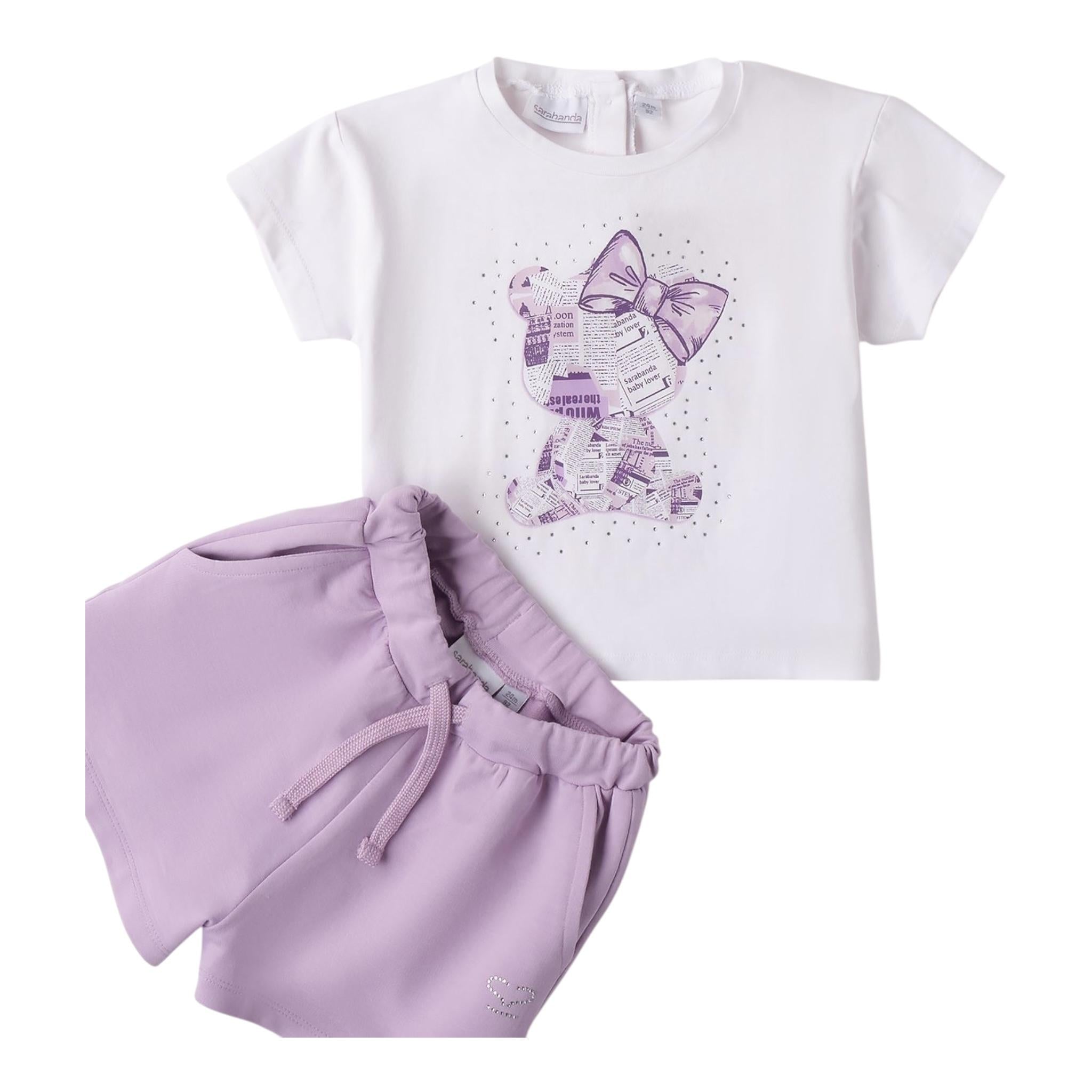Sarabanda Completo 2 Pezzi T-Shirt-Short per Neonata 0B255XN BIANCO/LILLA SARABANDA 