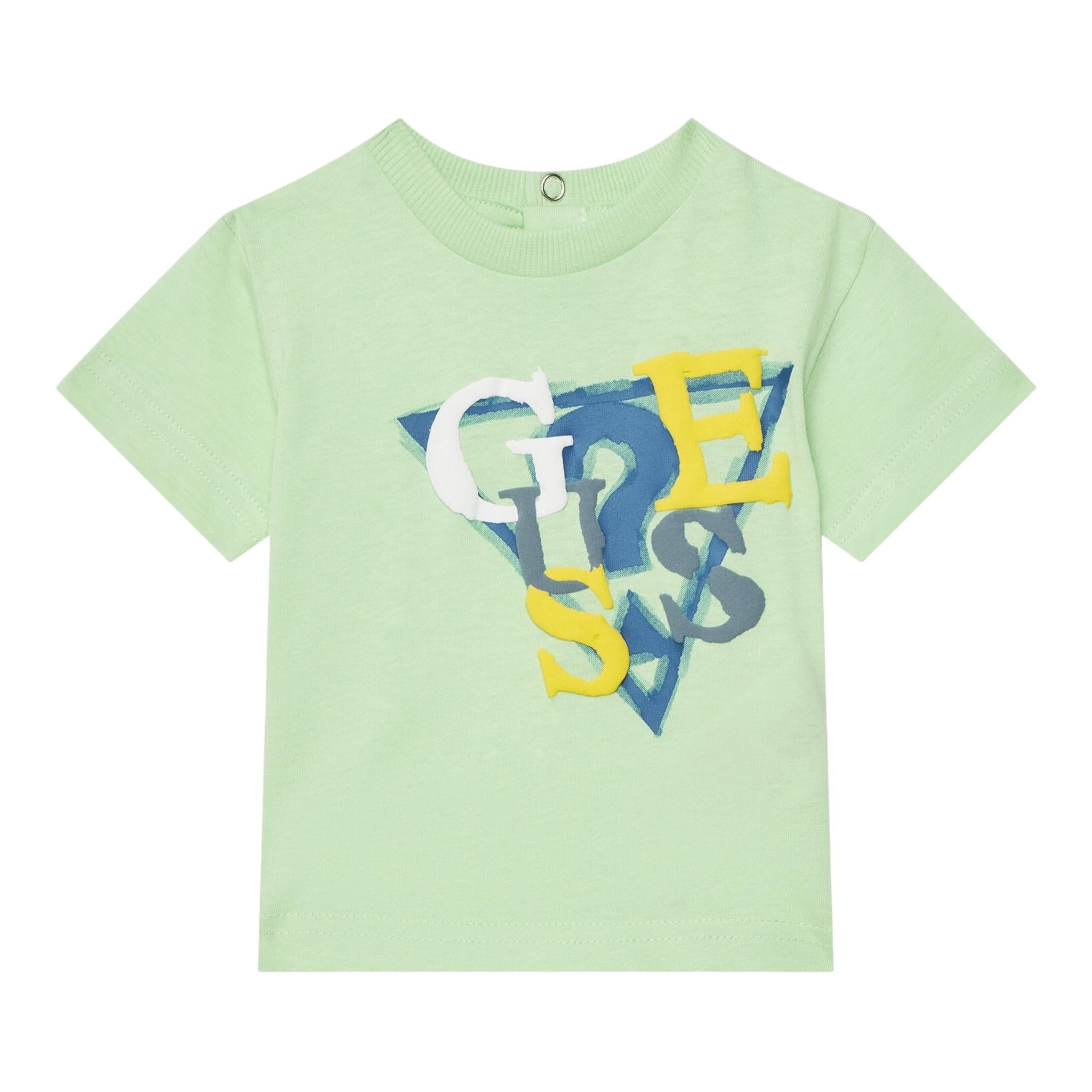 Guess T-Shirt Gircollo Tinta Unita con Stampa per Neonato I5GI01K8HM4 VERDE GUESS 