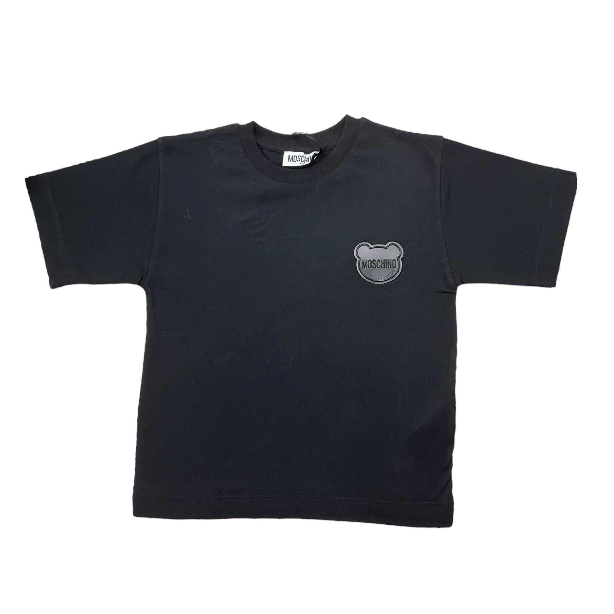 MOSCHINO t-shirt girocollo tinta unita con logo Nero per Bambino H7M03R NERO MOSCHINO 