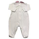 Lalalu' Plain Romper With Contrast Collar And White Embroidered Print For Newborns