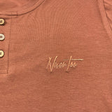 Never Too T-Shirt Girocollo Tinta Unita con Bottoni per Bambino NT1573R MARRONE NEVER TOO 