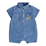 Moschino Pagliaccetto Mezza Manica Tinta Unita In Denim per Neonato MUT045 BLU MOSCHINO 