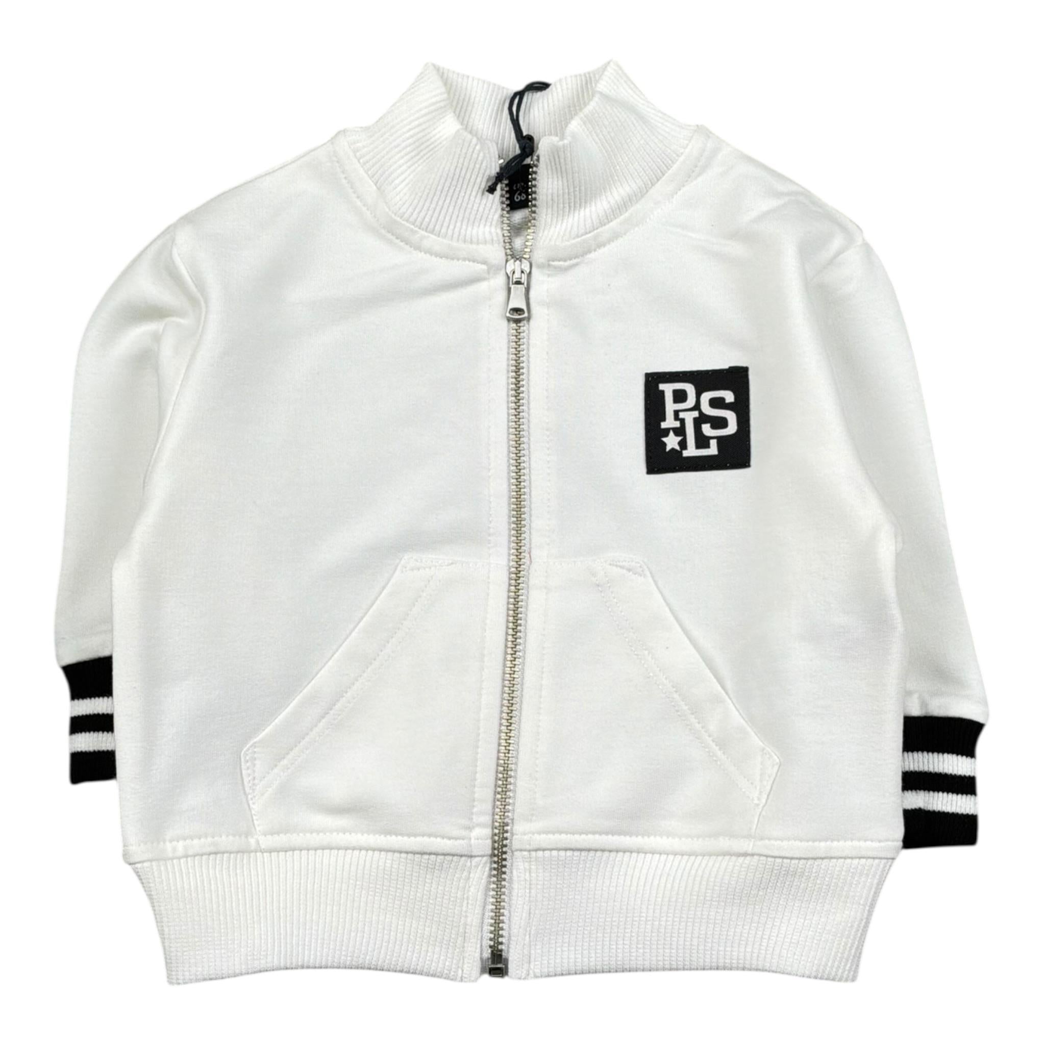 Please Felpa Tinta Unita con Zip E Stampa per Neonato LG28042B71 BIANCO PLEASE 
