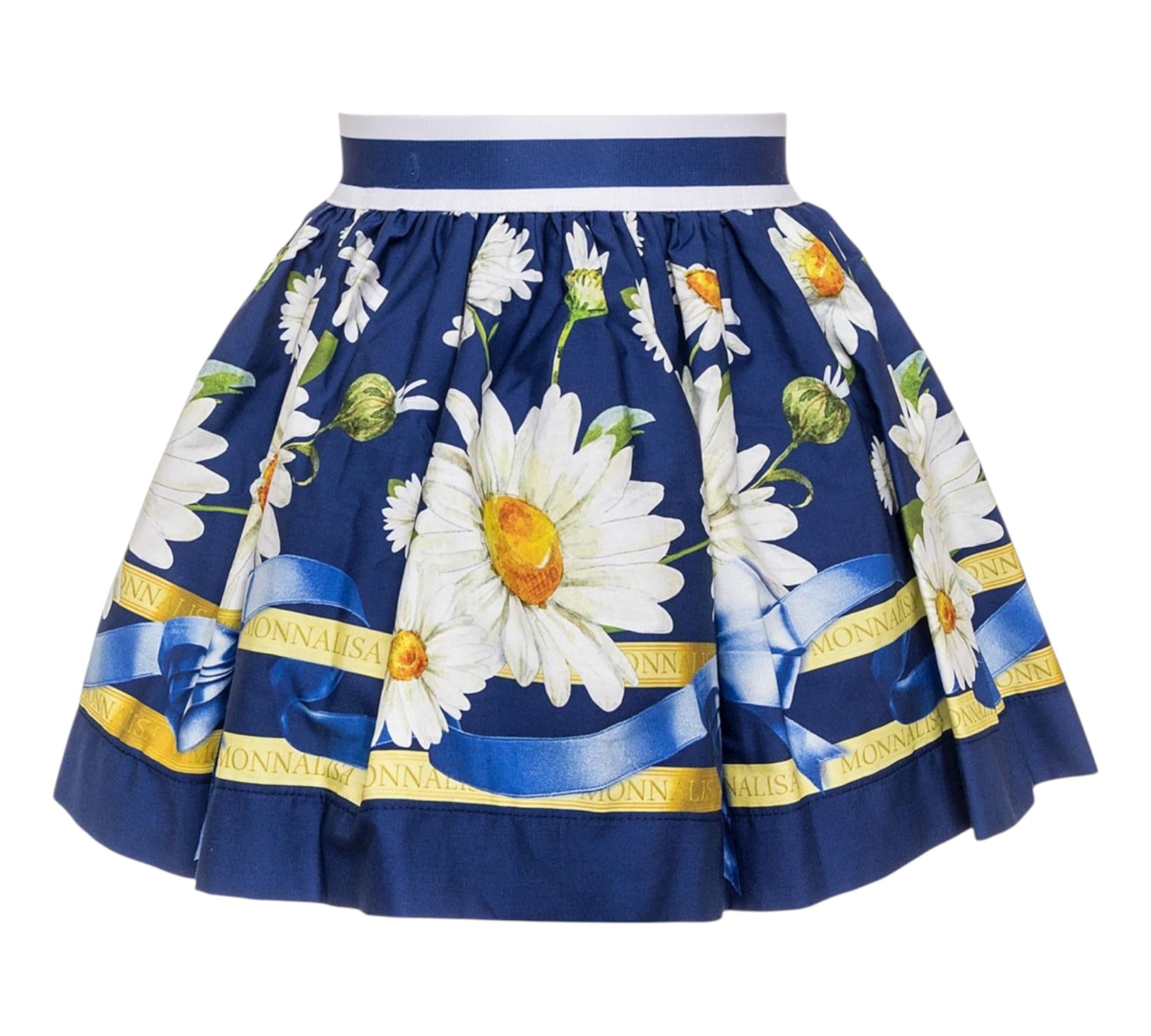 Monnalisa Gonna Tinta Unita Fantasia Margherite per Bambina 113701 BLU MONNALISA 