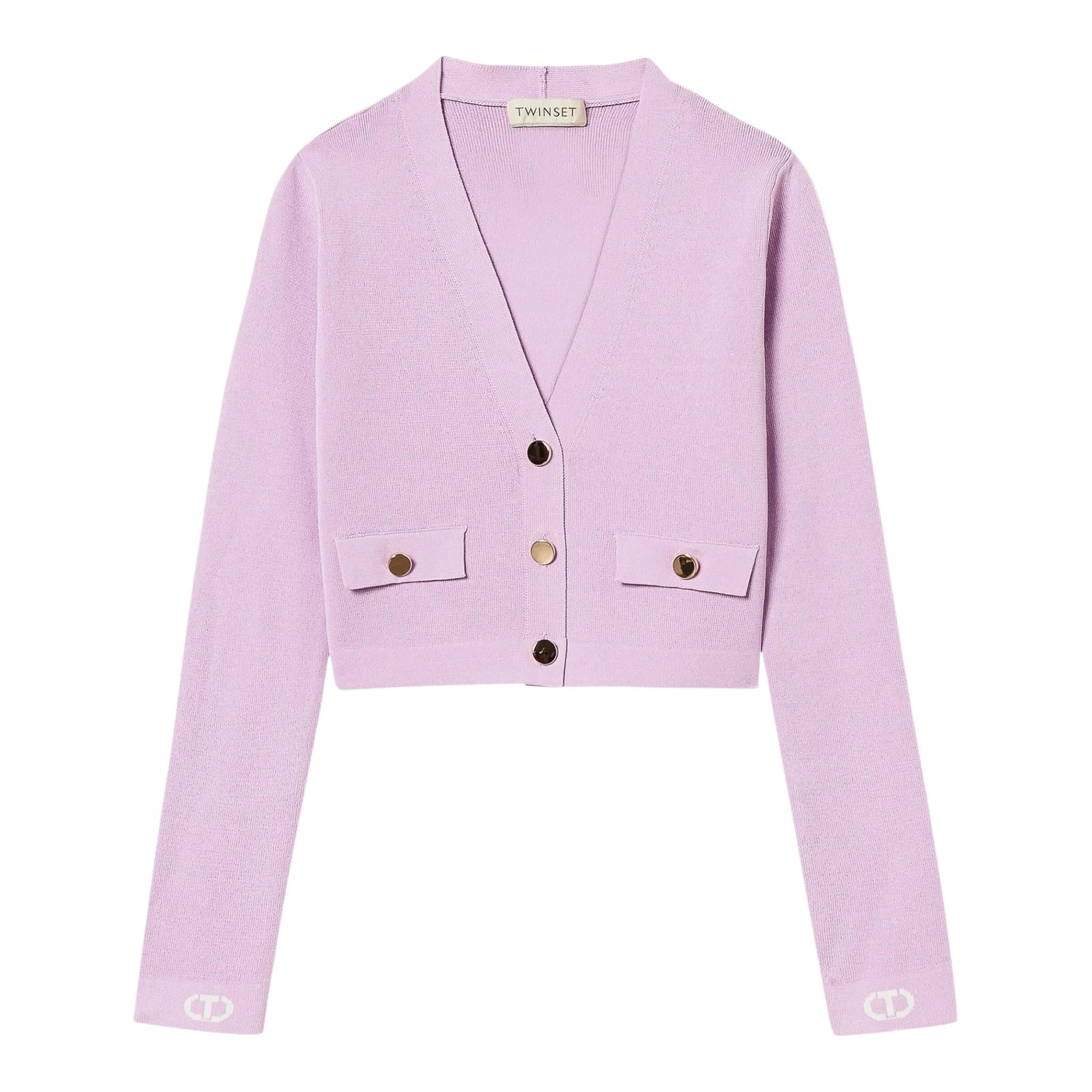 Twinset Cardigan Tinta Unita con Bottoni In Contrasto per Bambina 251GJ3QW4 LILLA TWINSET 