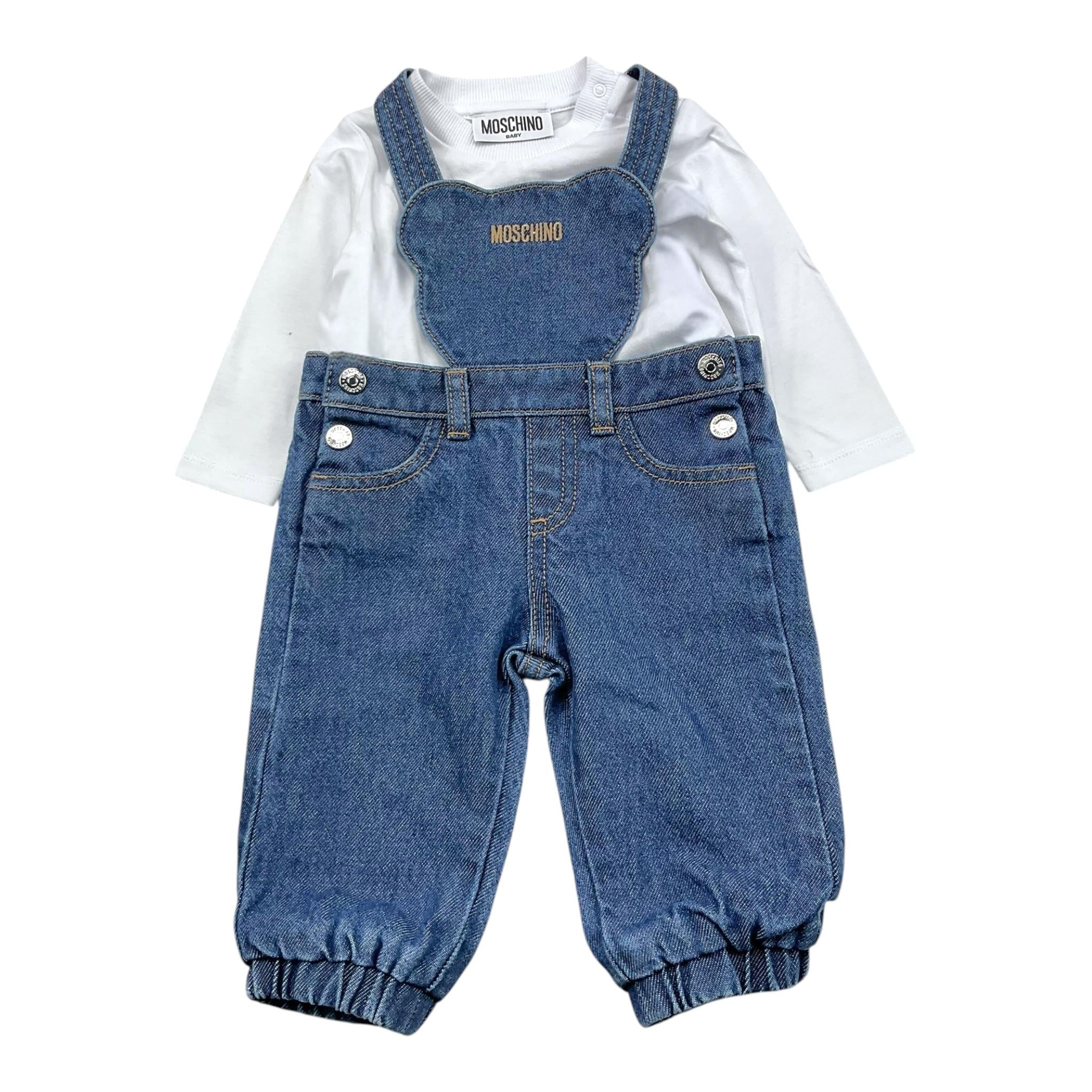 MOSCHINO completo bicolore 2pz shirt-salopette Bianco/azzurro per Neonata MUK059 BIANCO/AZZURRO MOSCHINO 