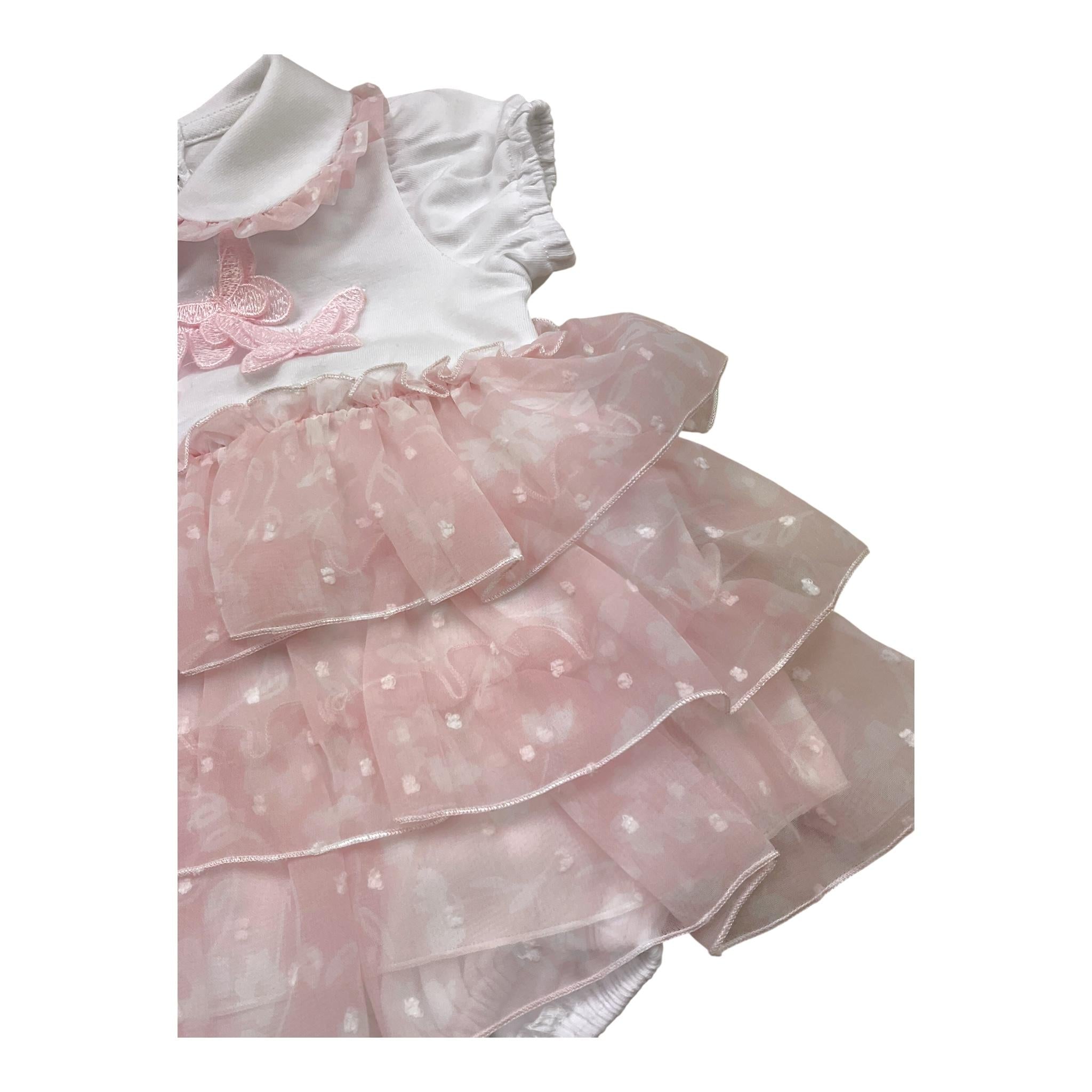 La Sartoria Dei Piccoli Pagliaccetto Mezza Manica Bicolore con Tulle per Neonata LP008 BIANCO/ROSA LA SARTORIA DEI PICCOLI 