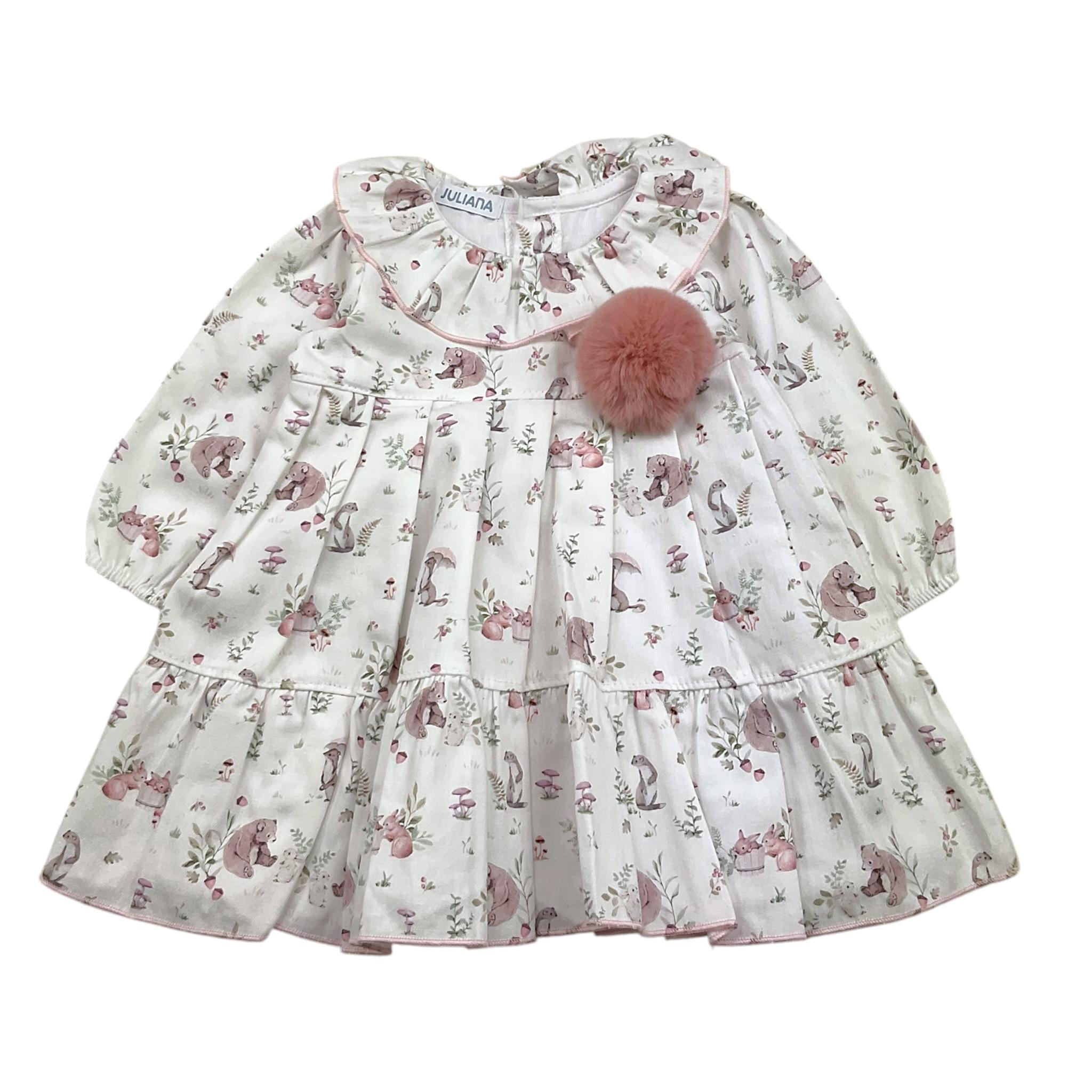 JULIANA abito tinta unita con fantasia e colletto Bianco per Neonata 24657 BIANCO JULIANA 