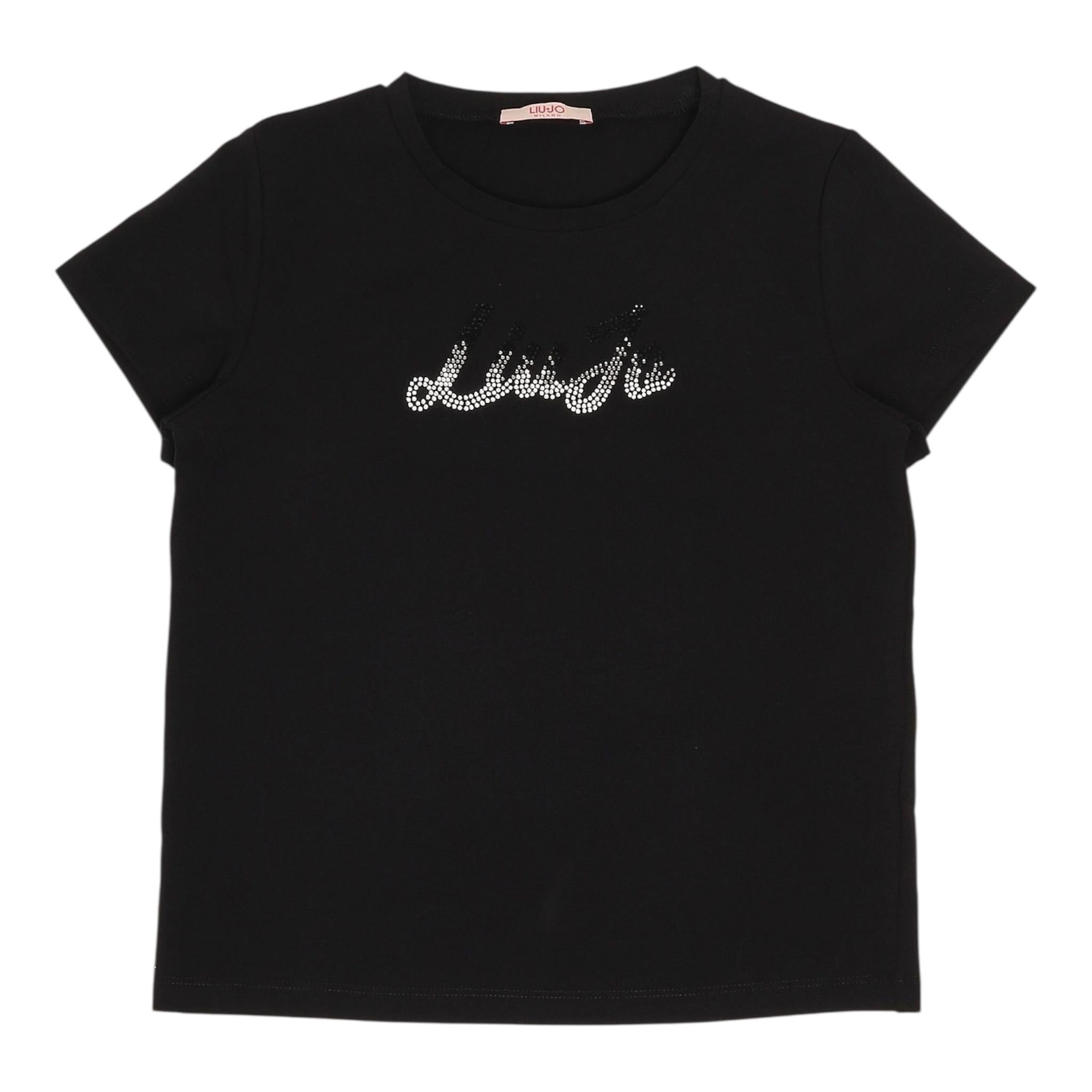 LIU JO t-shirt girocollo tinta unita cn stampa brillantinata Nero per Bambina GF4029 NERO LIU JO 