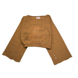 Mariuccia Plain Round Neck Camel Perforated Shirt For Girls