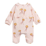 Play Up Baby Girl Solid Color Long Sleeve Romper With Pink Prints
