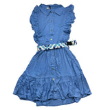 Janice Solid Color Sleeveless Dress With Belt Light Blue For Girls