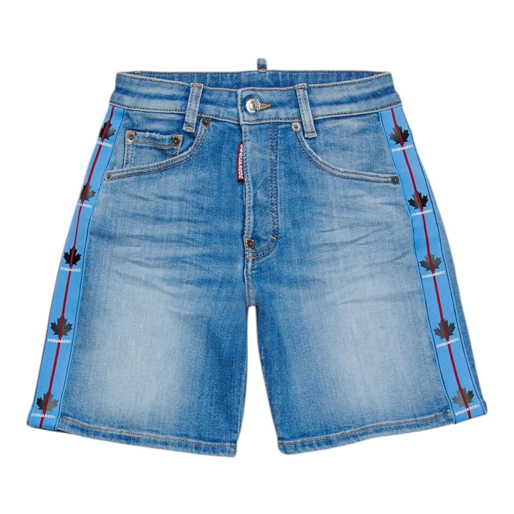 Dsquared2 Bermuda Tinta Unita con Profili Logati per Bambino DQ2822 AZZURRO DSQUARED2 