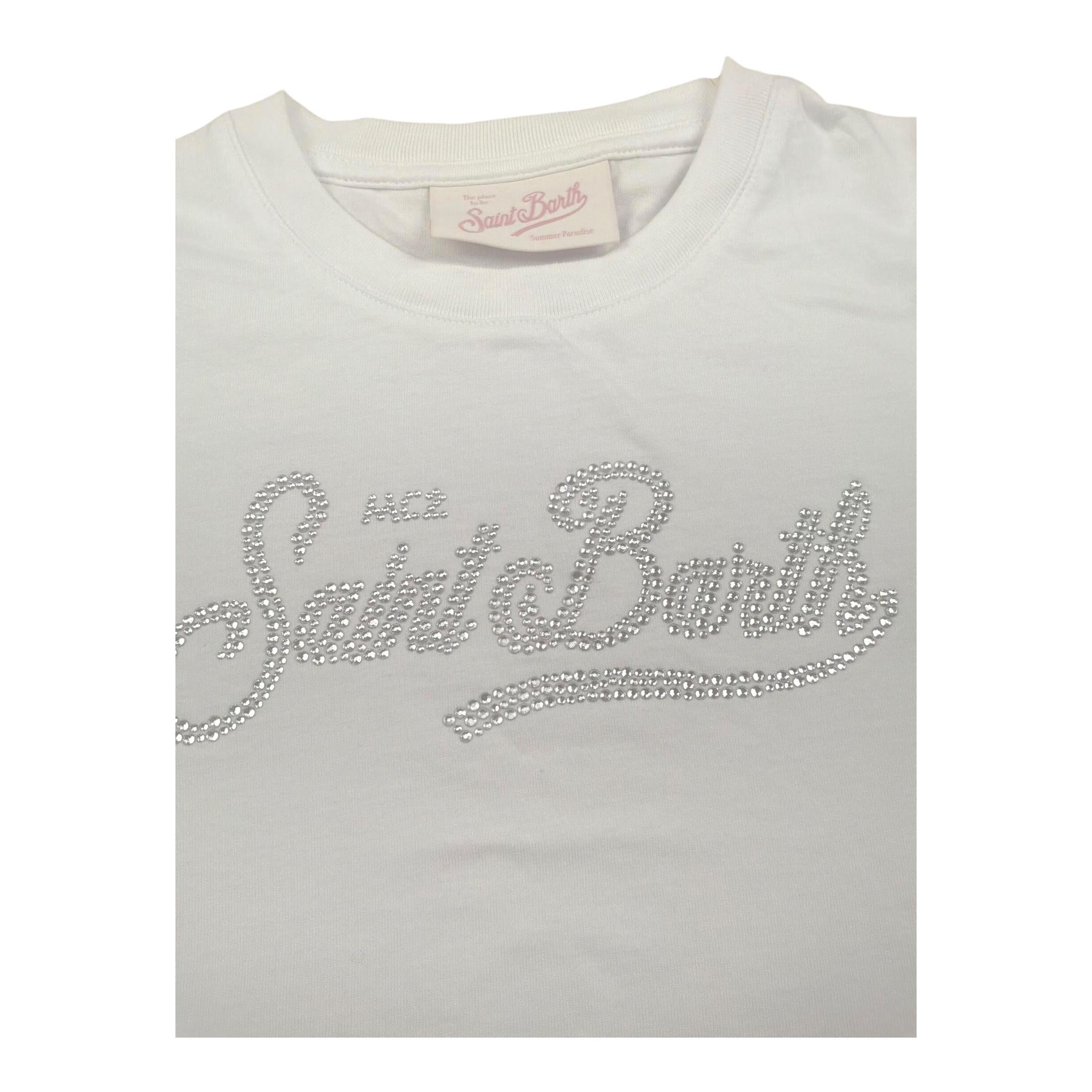 Saint Barth T-Shirt Girocollo Tinta Unita con Logo per Bambina ELLY0013 BIANCO SAINT BARTH 