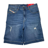 Diesel Bermuda Denim Solid Color Adjustable Waistband Rips Blue For Boys