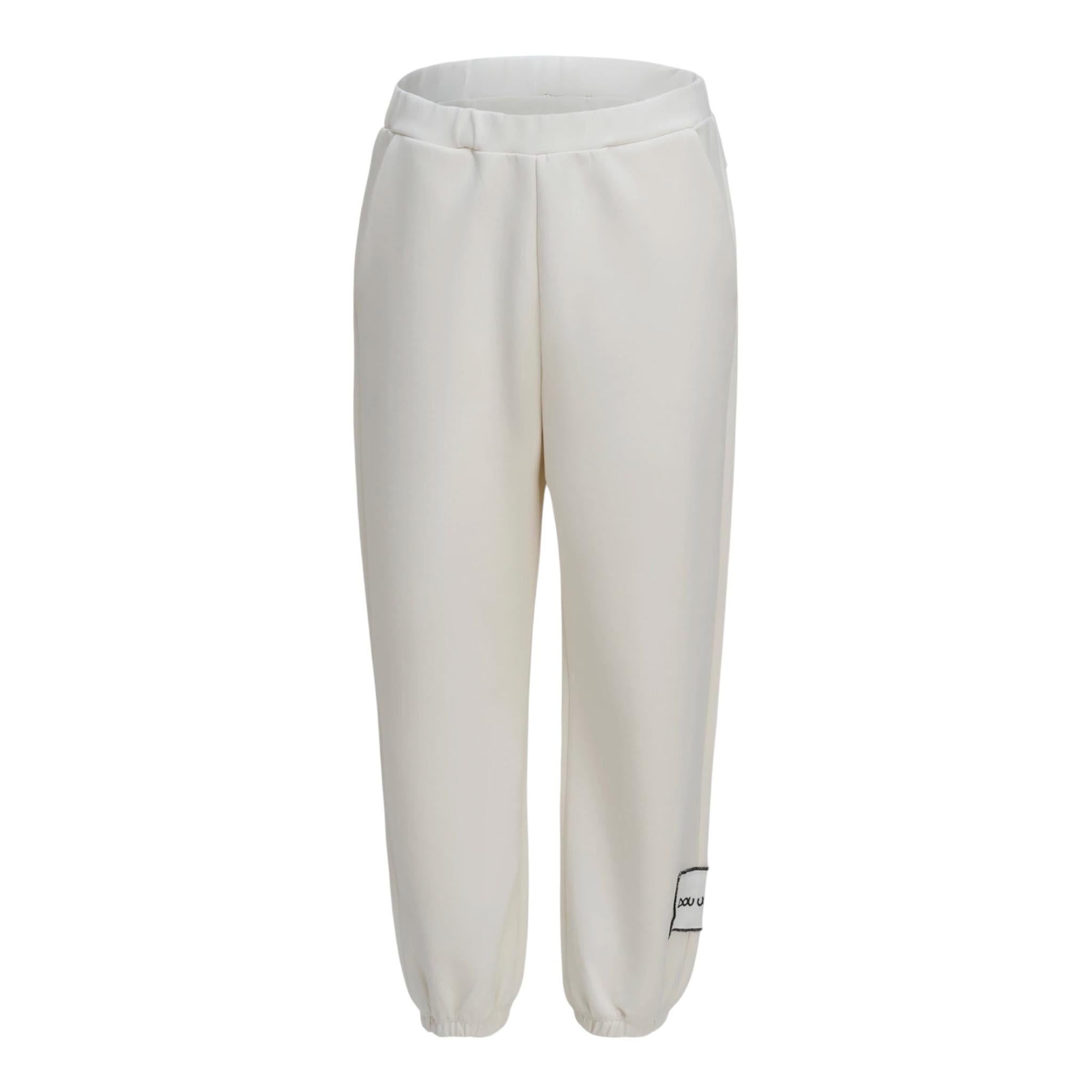 Dou Dou Pantalone Tinta Unita con Logo per Bambina DW6R20 PANNA DOU DOU 