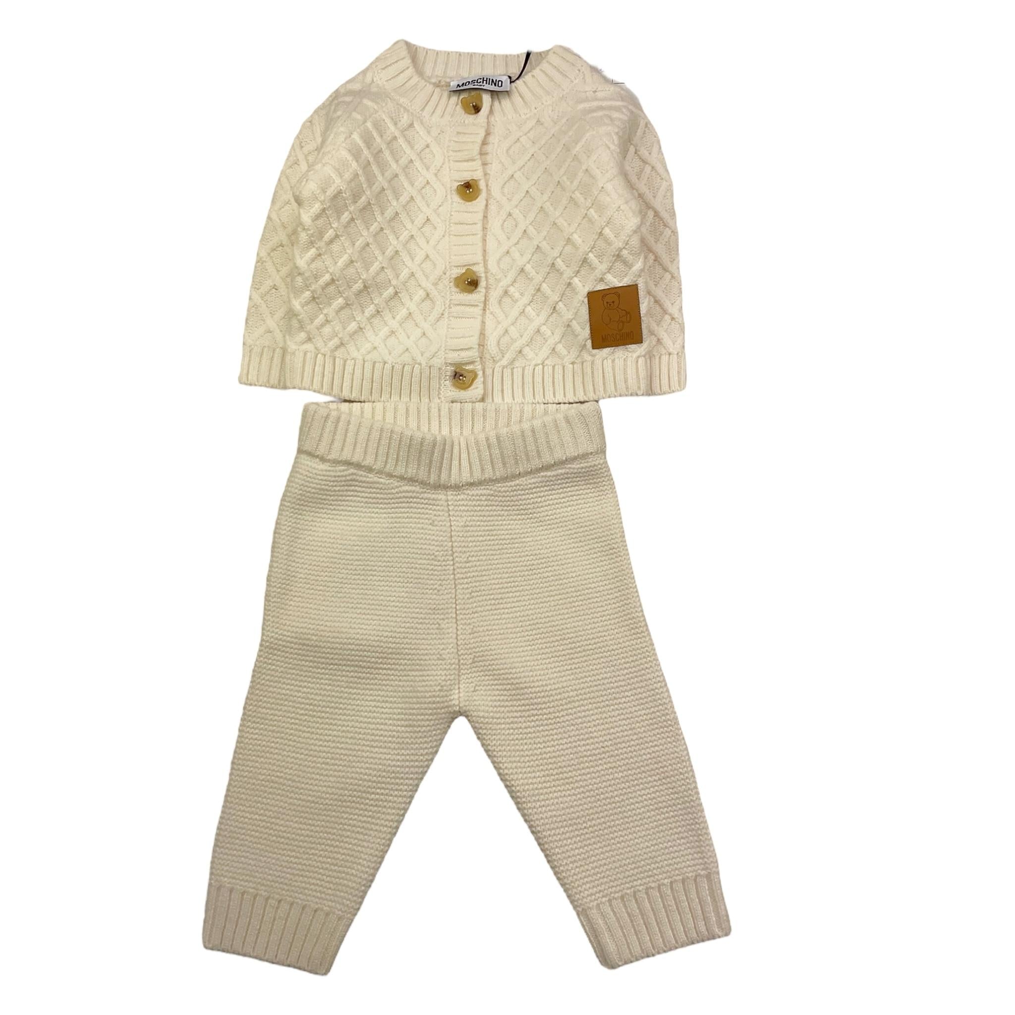 MOSCHINO completo cardigan-pantalone tinta unita Panna per Neonato MUK05I PANNA MOSCHINO 