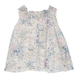 Simonetta Solid Color Sleeveless Dress With Beige Flower Pattern For Girls