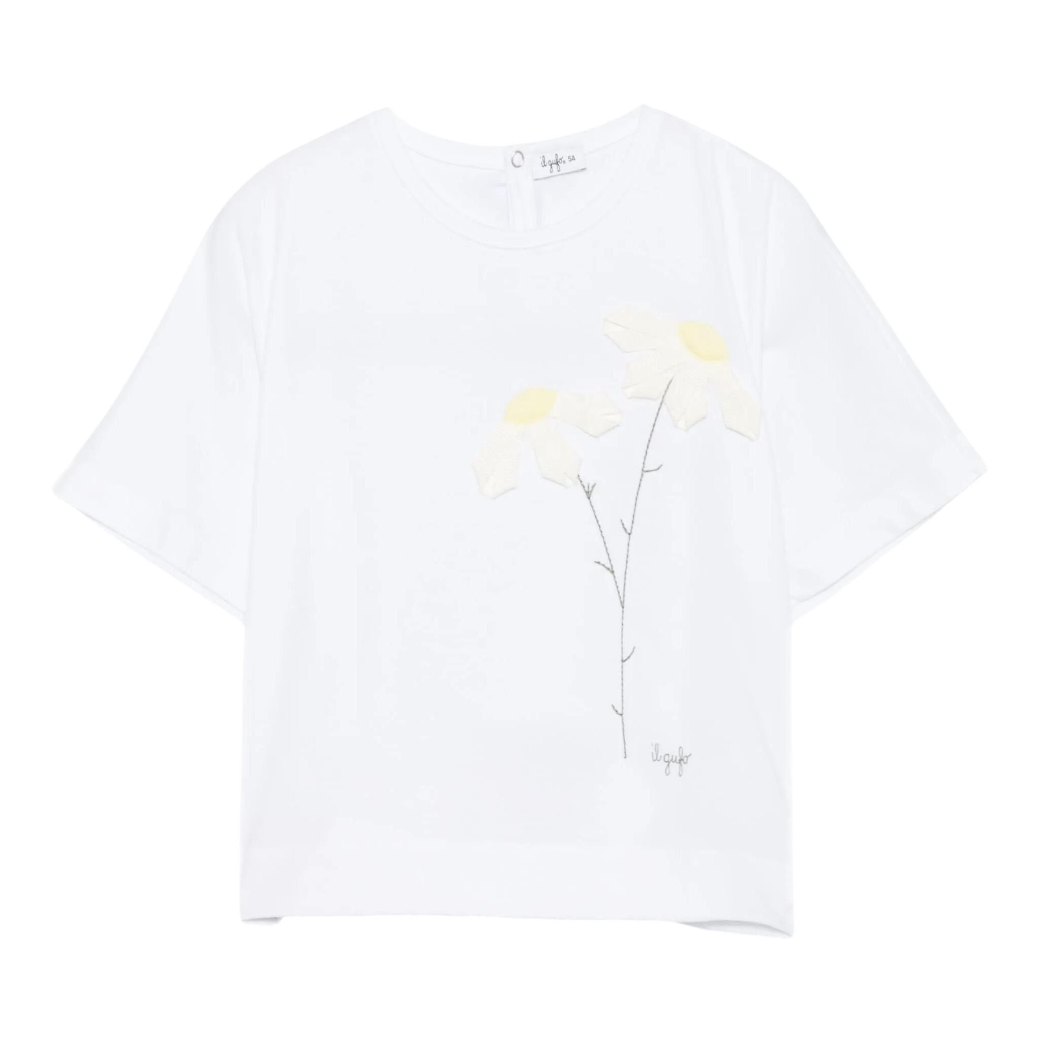 Il Gufo T-Shirt Girocollo Tinta Unita con Ricami per Bambina P25TS482MF032 BIANCO IL GUFO 