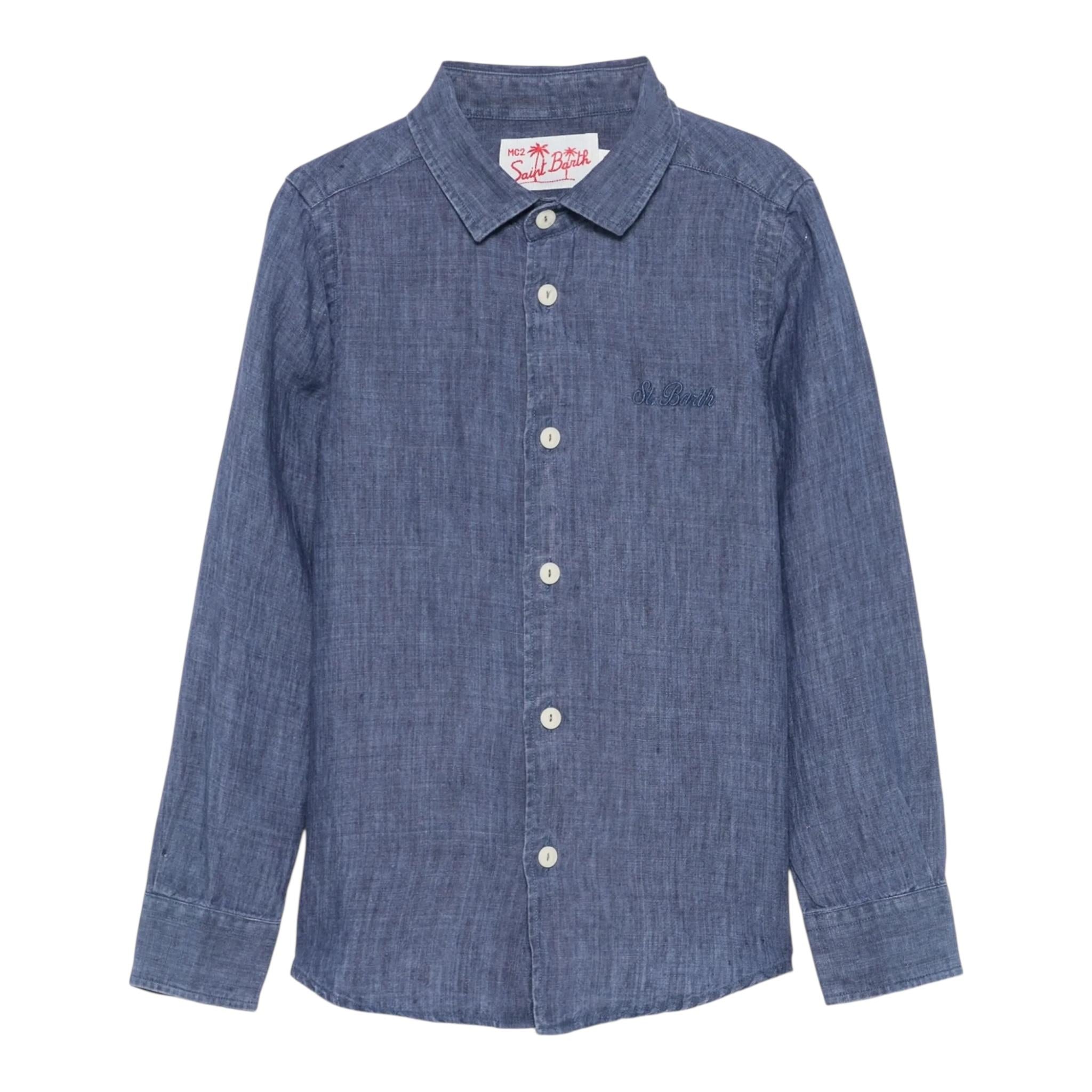 Saint Barth Camicia Manica Lunga Tinta Unita per Bambino AGN0001003 BLU SAINT BARTH 