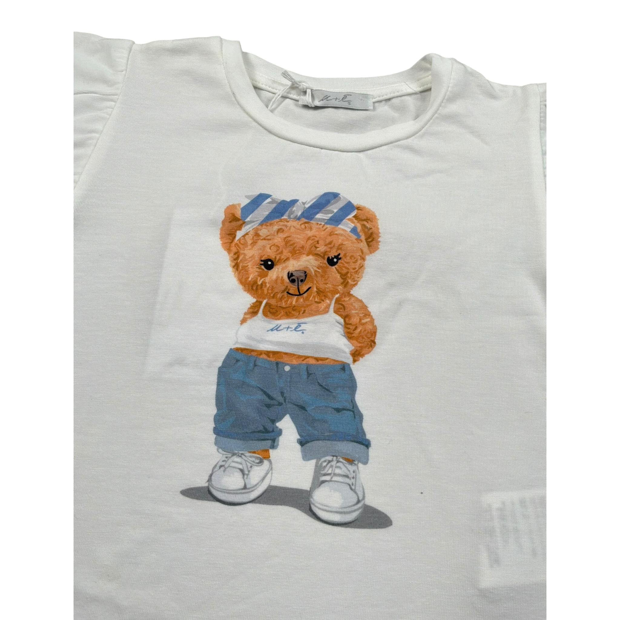 M+E' T-Shirt Girocollo Tinta Unita con Stampa per Bambina UE1276J BIANCO M+E' 