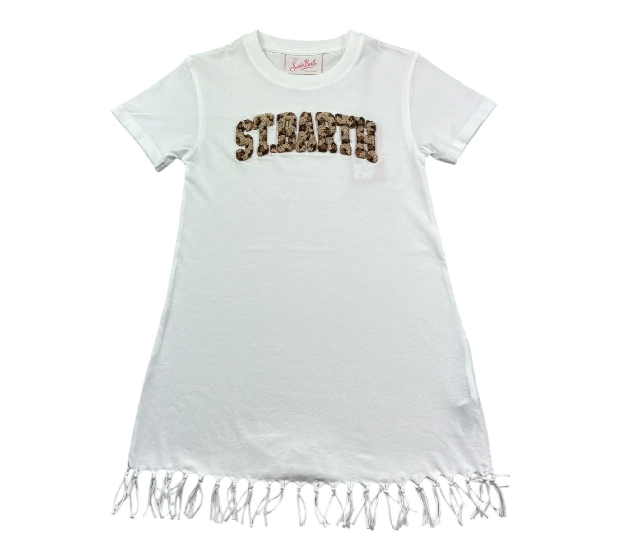 Saint Barth Abito Mezza Manica Tinta Unita con Frange per Bambina ABBEY1 BIANCO SAINT BARTH 