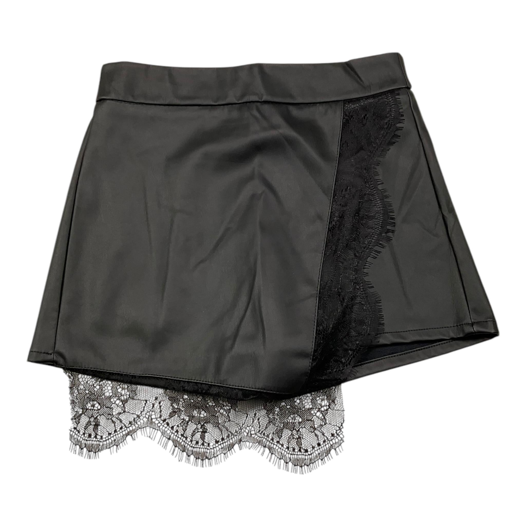NAIDA short tinta unita in ecopelle con pizzo Nero per Bambina NASH122 NERO NAIDA 