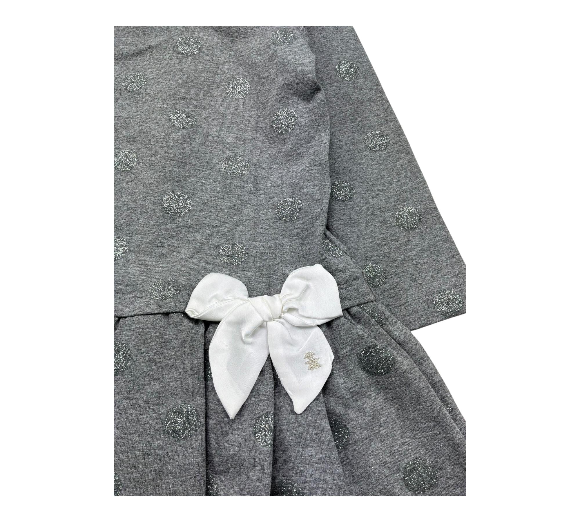 Le Bebe Abito Manica Lunga Tinta Unita con Fiocco per Bambina LBG1083 GRIGIO LE BEBE 