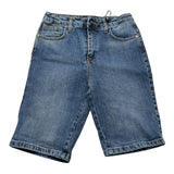 John Richmond Solid Color Denim Bermuda Shorts With Retro Print And Adjustable Waistband Blue For Boys