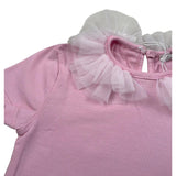 M+E' T-Shirt Girocollo Tinta Unita con Colletto Tulle per Neonata UE1772 ROSA M+E' 