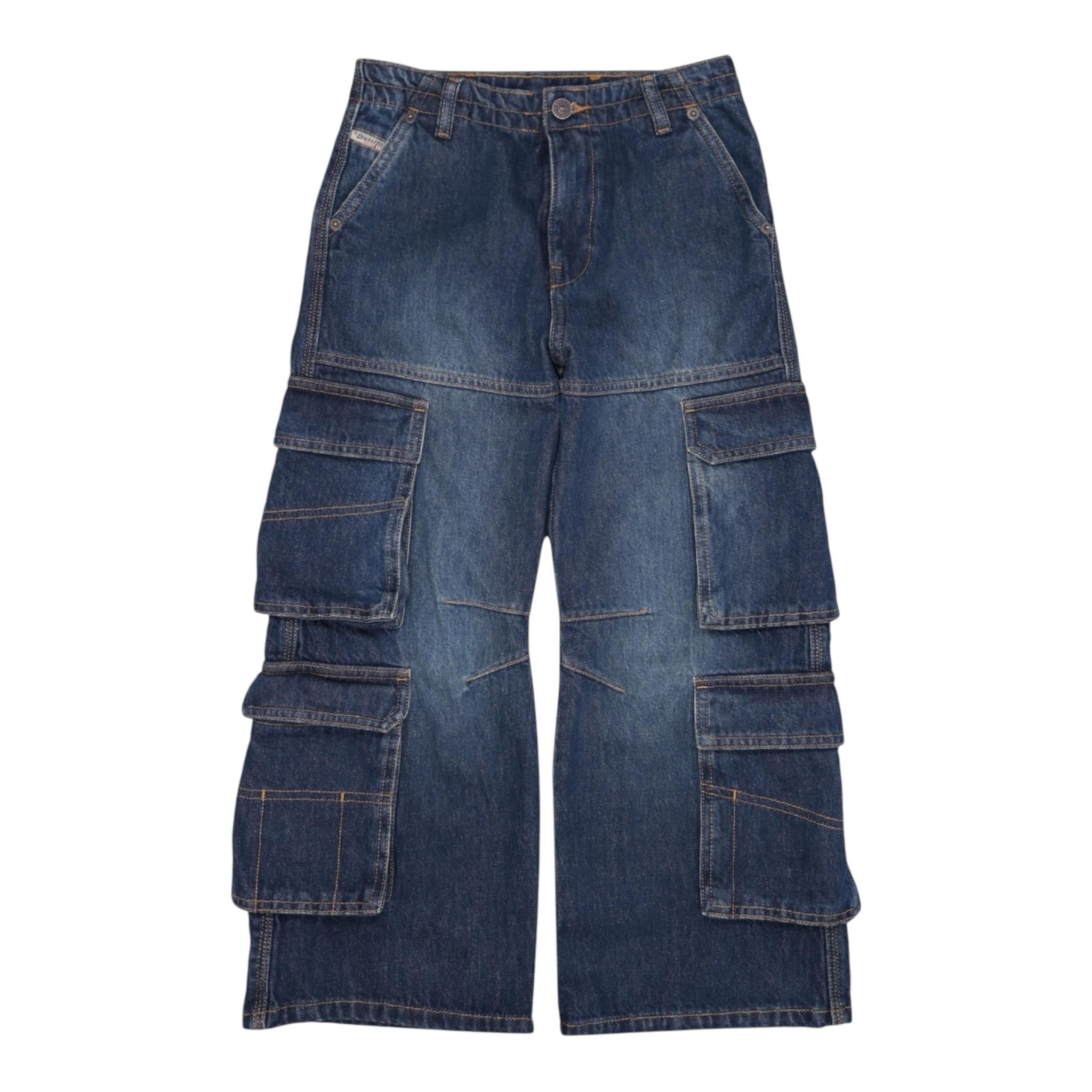 DIESEL jeans tinta unita modello palazzo/cargo Blu per Bambina J01725XX BLU DIESEL 