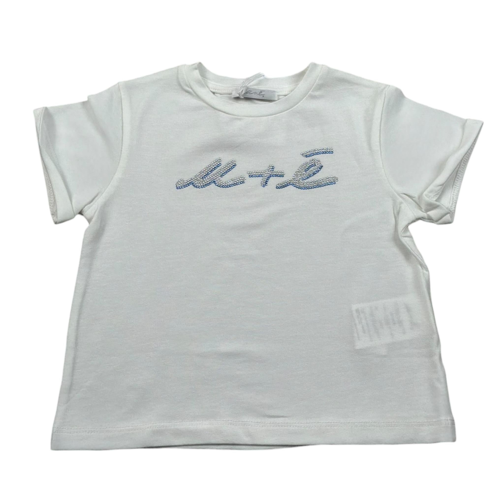 M+E' T-Shirt Girocollo Tinta Unita con Stampa per Neonata UE1405 BIANCO M+E' 