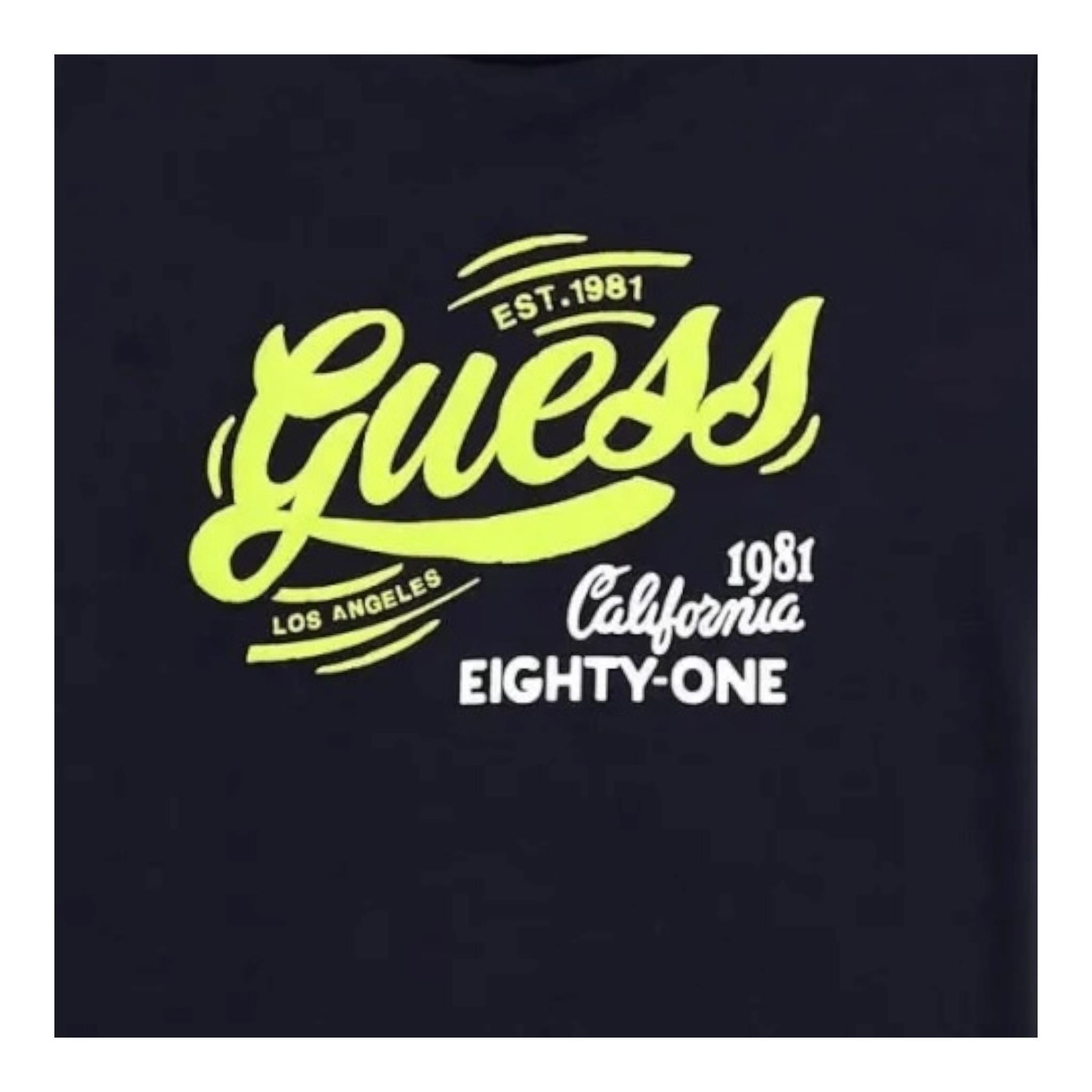 Guess T-Shirt Girocollo Tinta Unita con Stampa per Bambino N5RI16K8HM4 BLU GUESS 