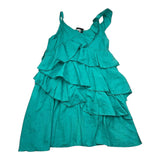 Dixie Solid Color Spaghetti Strap Dress With Aqua Green Ruffles For Girls